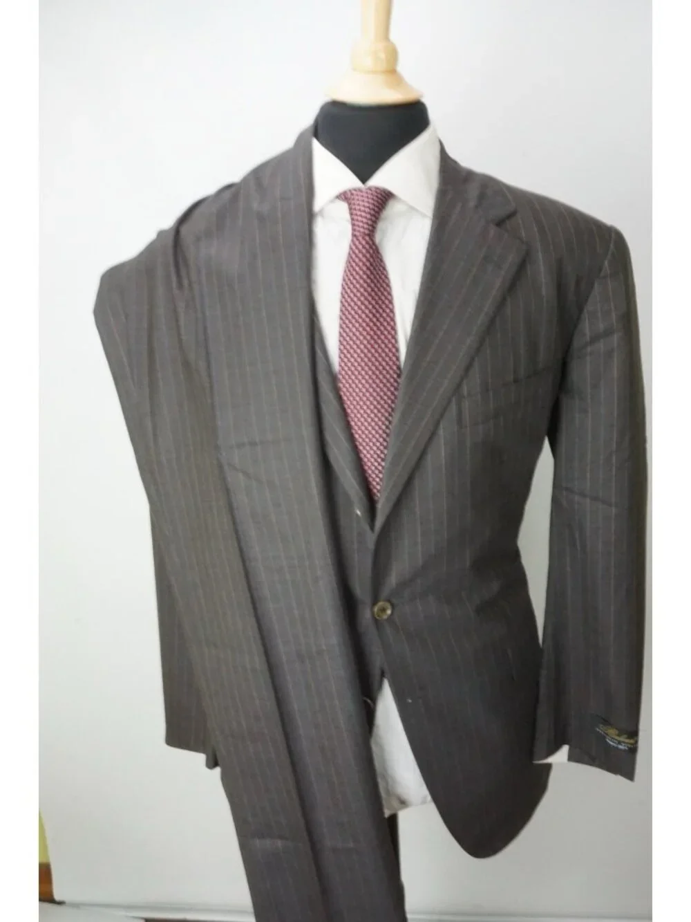 Belvest Gray Blue Beige Striped 150s Wool 2 Pc Suit Jacket Pants 46R Brand New
